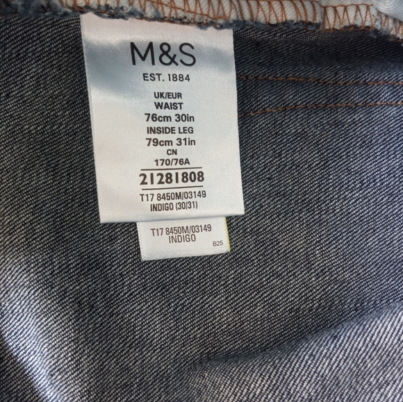 Marks and Spencer M&S Regular 30X30.5 Dark Wash Straight Leg Jeans - Picture 5 of 11